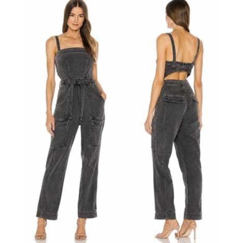 Free People Go West Utility Jumpsuit Washed Black Cargo XS
